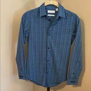 Calvin Klein Skim Fit + Stretch button down plaid shirt